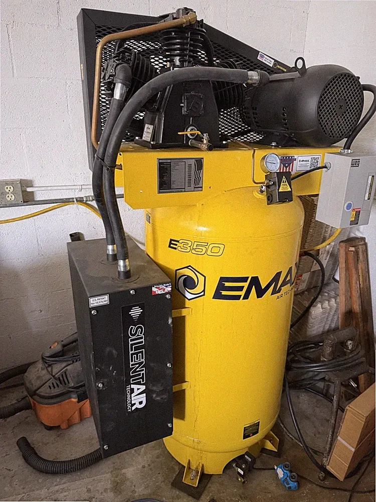 EMAX E350 Stationary Air Compressor Silent Air Technology Yellow Black Steel